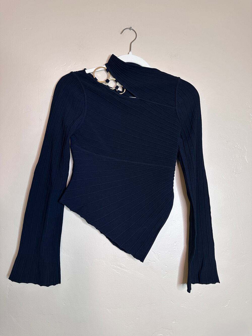 Cult Gaia Ekko Knitted Long Sleeve Top Gold Accent Small
